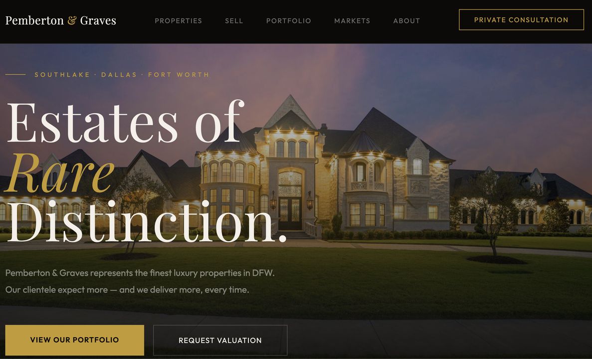 Pemberton & Graves DFW - Luxury Estate Website